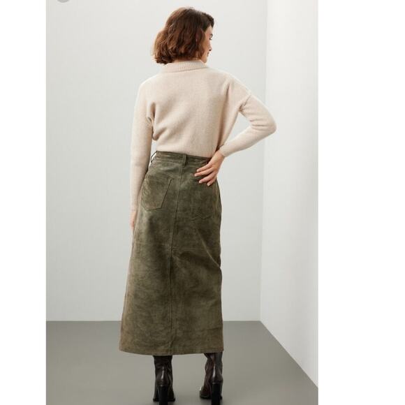 BLANKNYC Hunter Green Corduroy Front Slit 100% Leather Skirt Size 25 - Picture 3 of 14